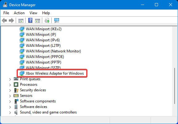 Xbox Wireless Adapter for Windows in Device Manager
