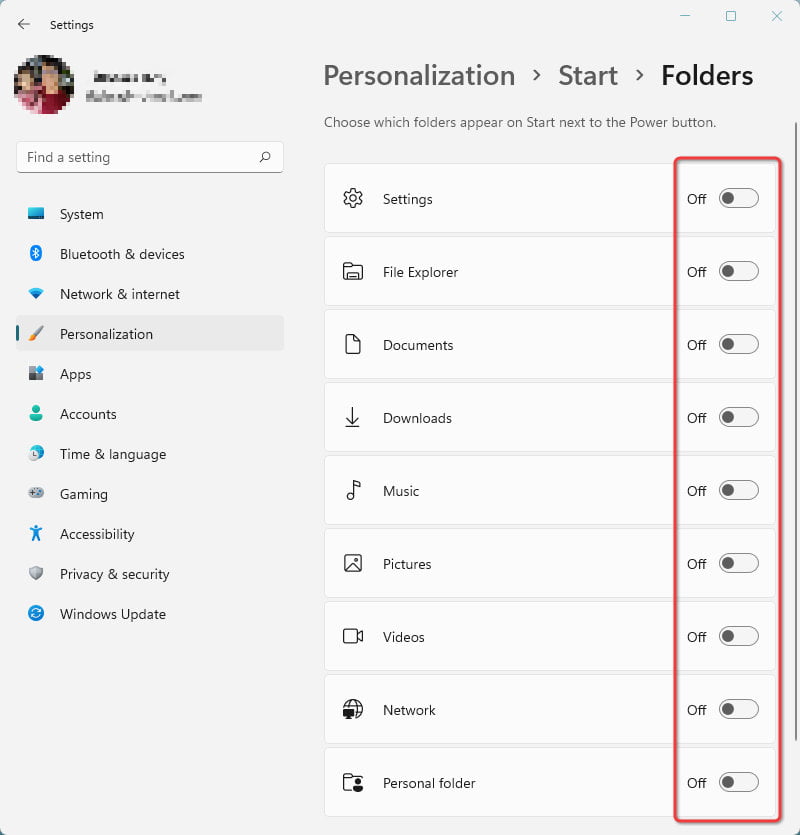 Turn off all shortcuts and folders next to power button