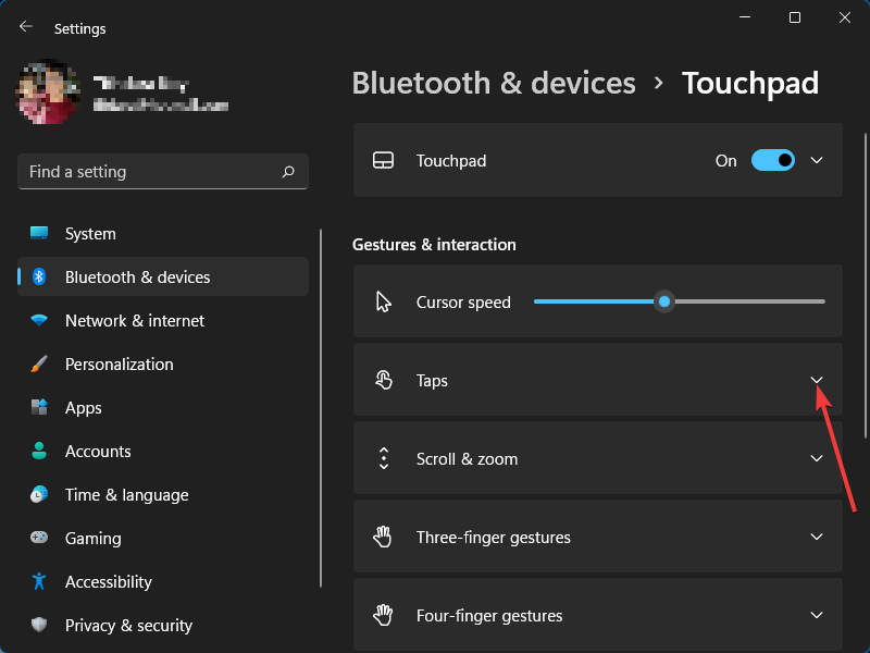 Settings › Touchpad › Expand Taps
