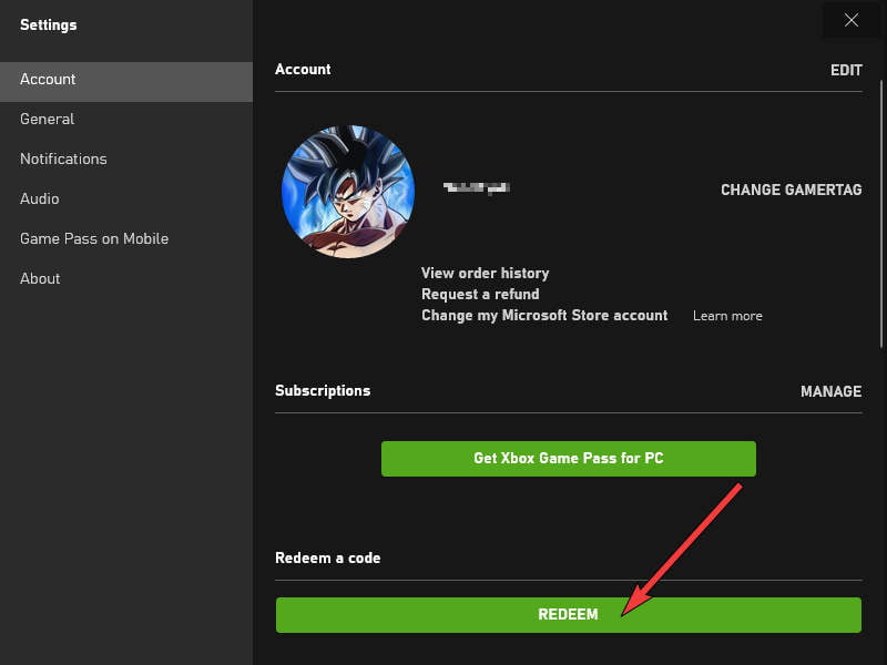 Xbox App - Select Redeem